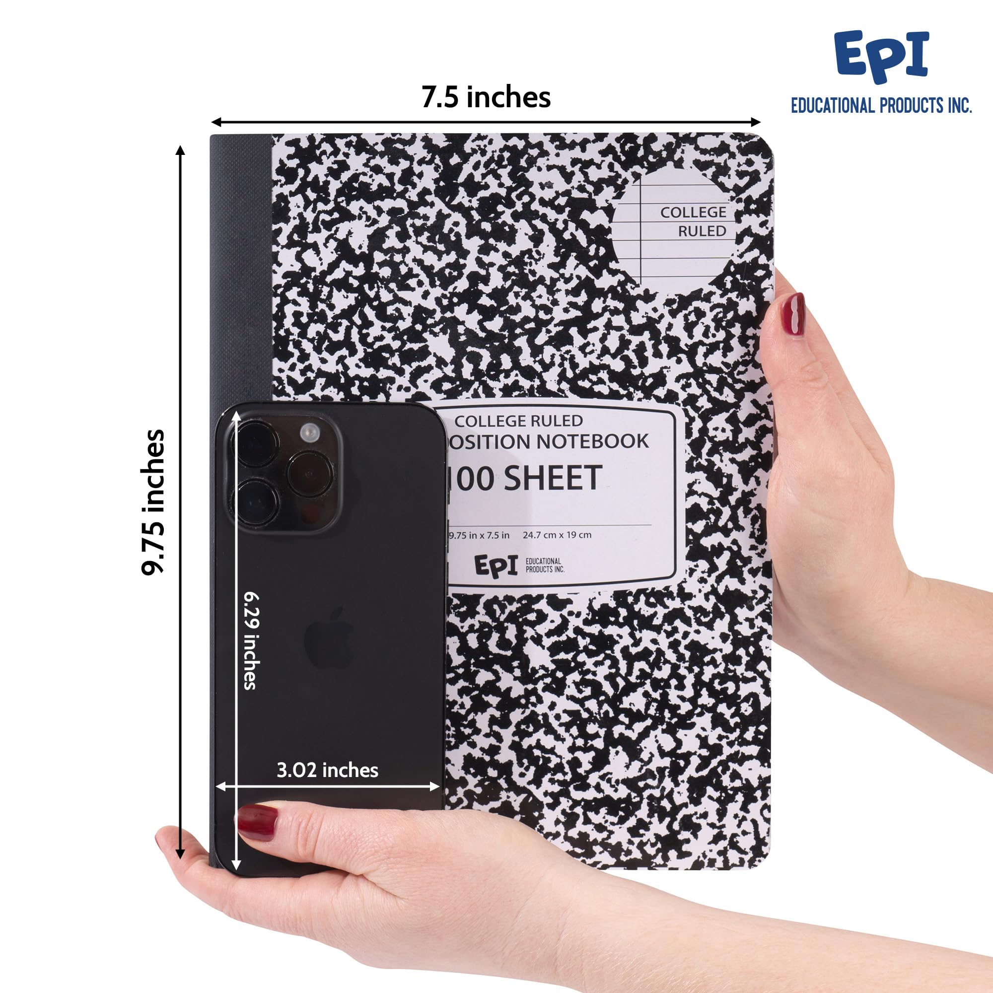 4 Pack - EPI Marble Hardcover Wide Ruled Composition Notebook | 200 Pages (100 Sheets), 9.75 x 7.5 in, Sturdy Sewn Binding | School, Office, Journaling, Notes
