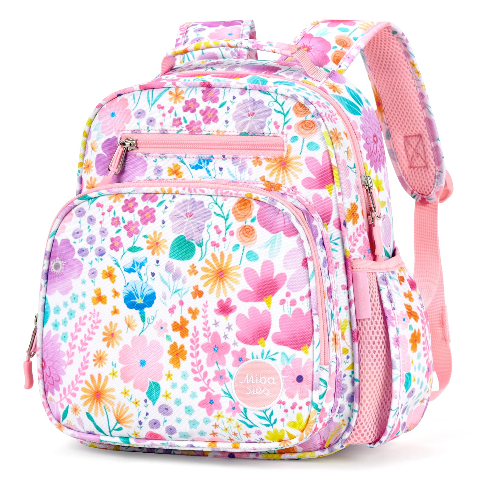 mibasies Kids Backpack for Girls: Girls Backpack 5-8 - Kindergarten Elementary School Bookbag for Girl - Flower Pink