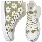 kufeiti Women's High Top Canvas Sneakers Canvas Shoes Lace up White Black Sneakers Casual Walking Shoes