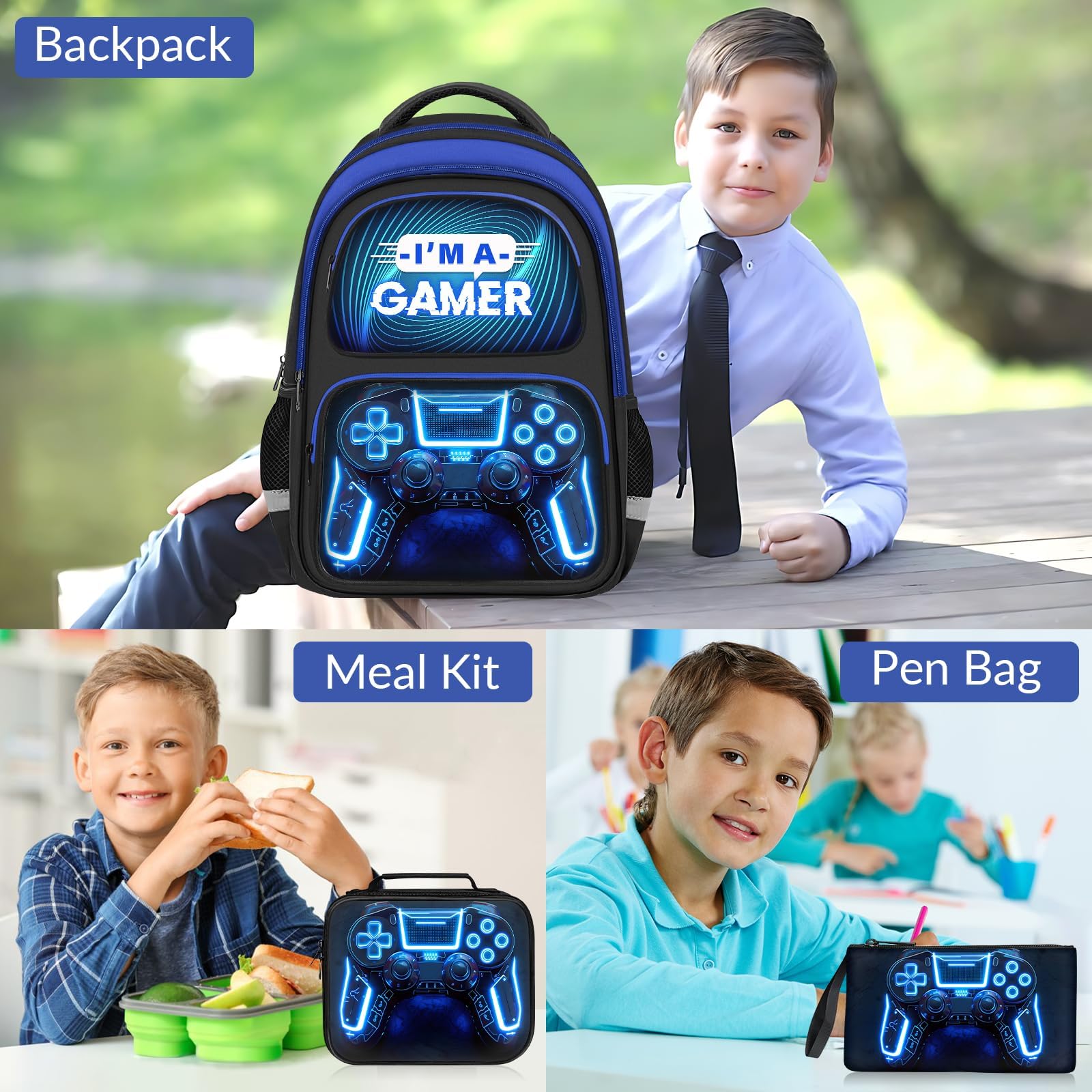 School Backpack for Boys - Gamer Boys Backpack for Kids Children Teens Elementary Middle School - 17″ Video Game Bookbag Travel Back Pack for Age 6-18