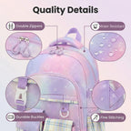 PRLINJSK Girls Backpack，Cute School Backpack for Girls Kids Teens，Kawaii Bookbag for Primary Elementary，Purple