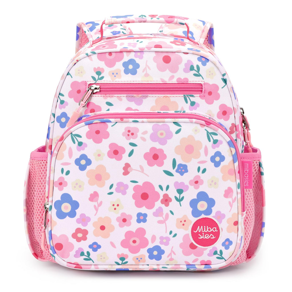 mibasies Kids Backpack for Girls: Girls Backpack 5-8 - Kindergarten Elementary School Bookbag for Girl - Flower Pink