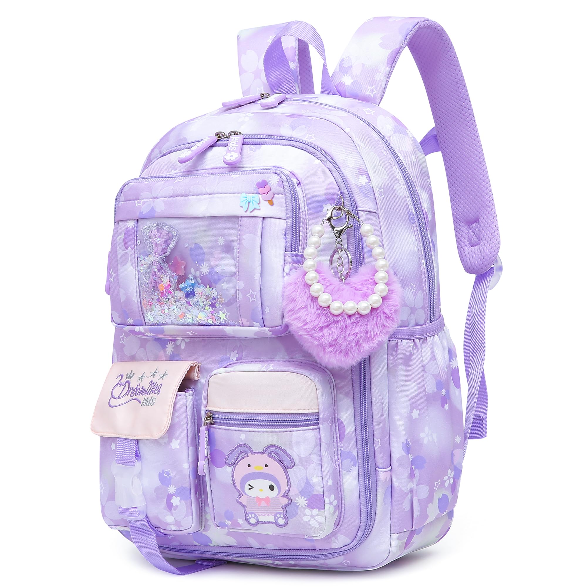 Lovely Girls Backpack School Bag for Students Kids Book Bag with Multiple Pockets Splash-proof Children's Backpack（17inch Pink）