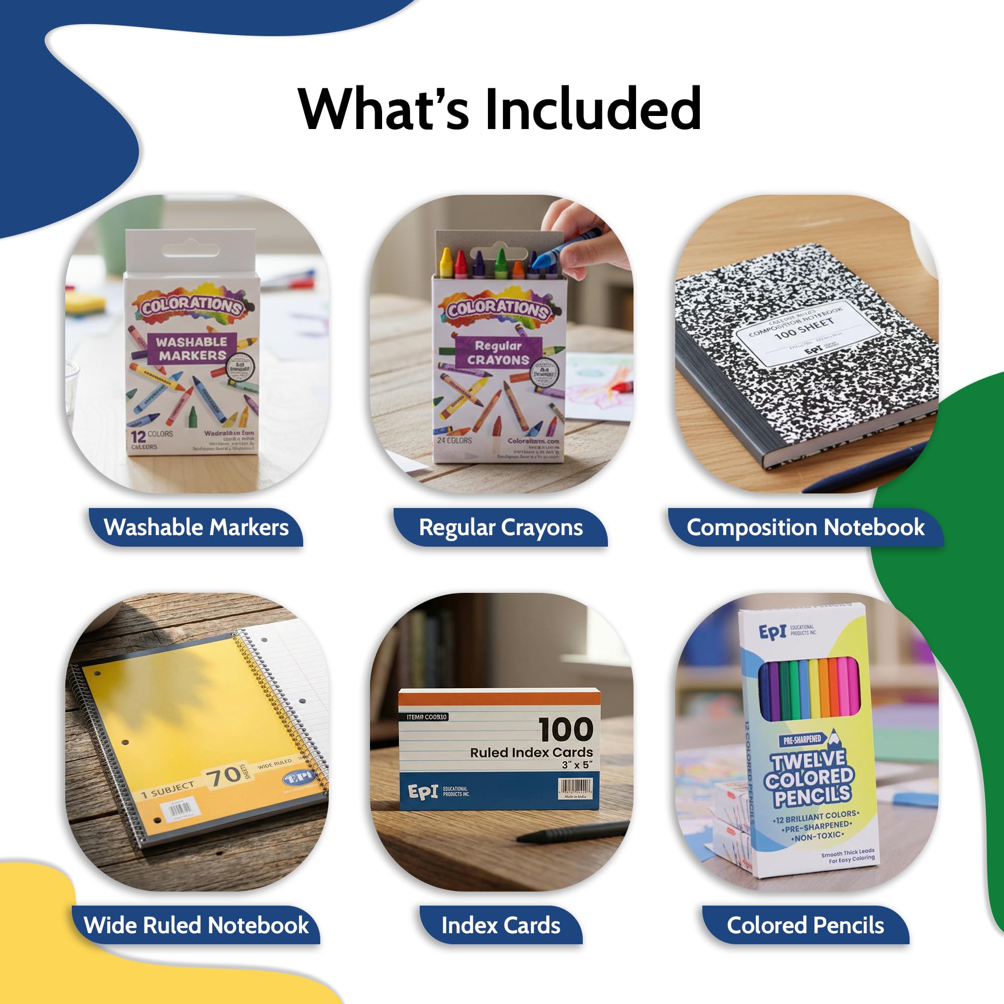 EPI Essentials Back to School Supplies for Kids 6th-12th Grade – 51 Items in Kit – Middle to High School Supply Packs – College-Ruled Bundle with Composition Notebooks – Suitable for Homeschooling