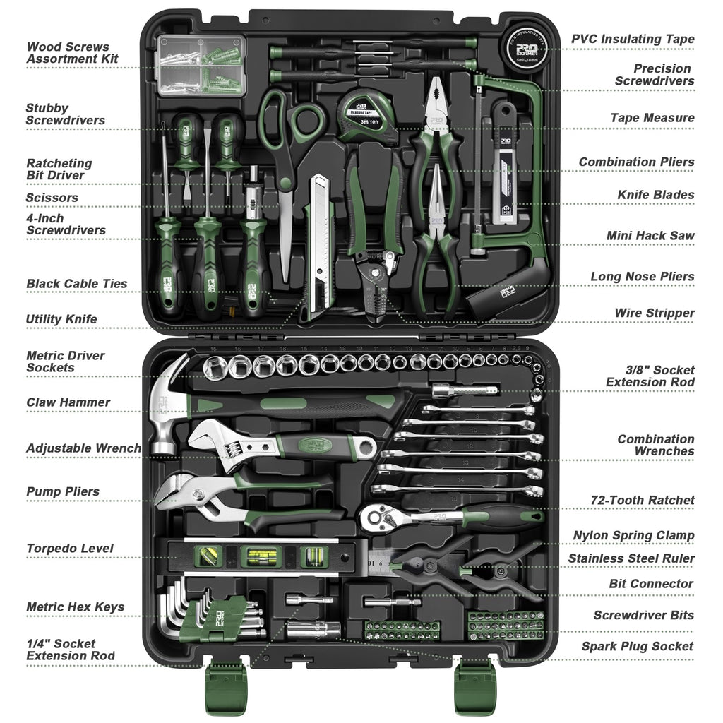 Prostormer 259-Piece Tool Kit, General Household Hand Tool Set with Plastic Storage Toolbox, Portable Complete Repair Tool Box for Home and Car (Blue)