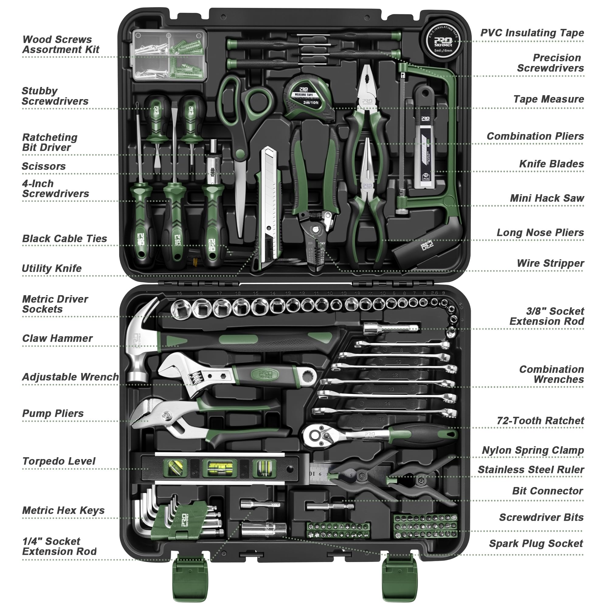 Prostormer 259-Piece Tool Kit, General Household Hand Tool Set with Plastic Storage Toolbox, Portable Complete Repair Tool Box for Home and Car (Blue)