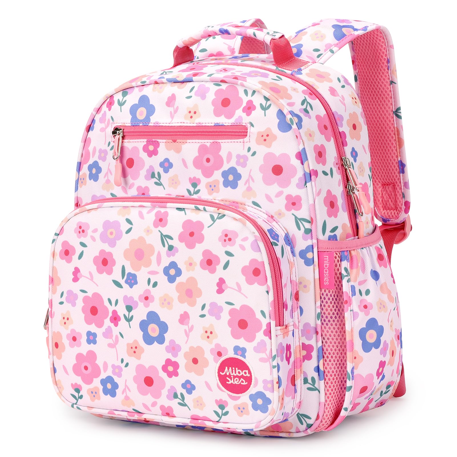 mibasies Kids Backpack for Girls: Girls Backpack 5-8 - Kindergarten Elementary School Bookbag for Girl - Flower Pink