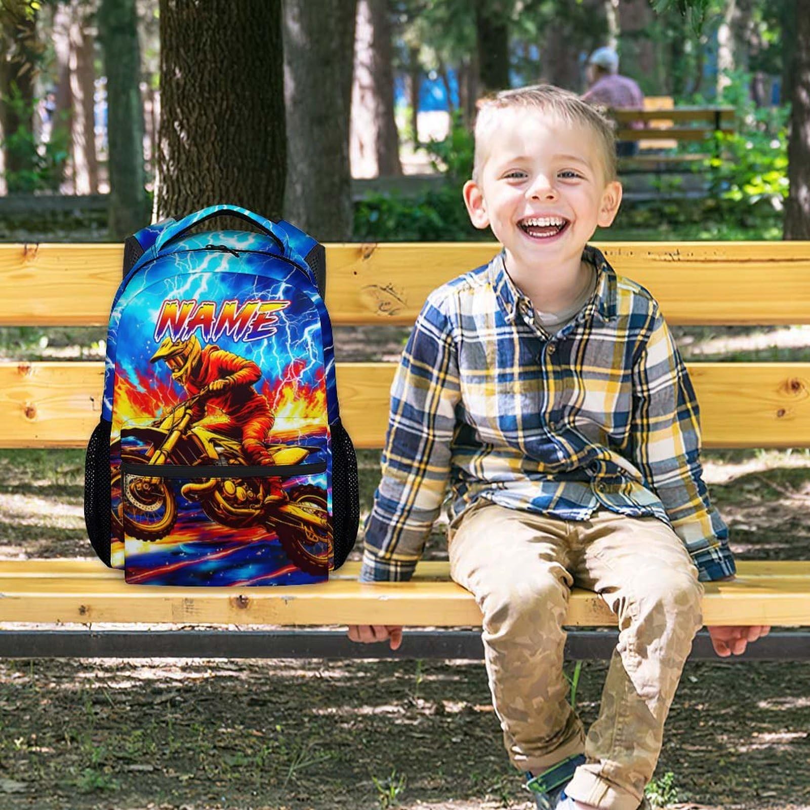 Dinosaur Backpack for Kids Personalized Boys Truck Bookbag with Name - 17 Inch Toddler School Bag with Padded Straps for Preschool Kindergarten Elementary