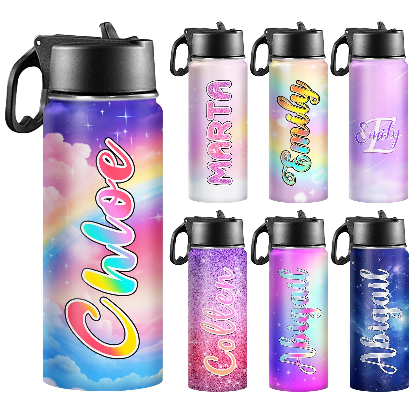 Back to School, Personalized Insulated Water Bottle for Kids 18oz Custom Name Stainless Steel Sports Water Bottles with Straw Lid Gifts for girls Boys woman man School Sports