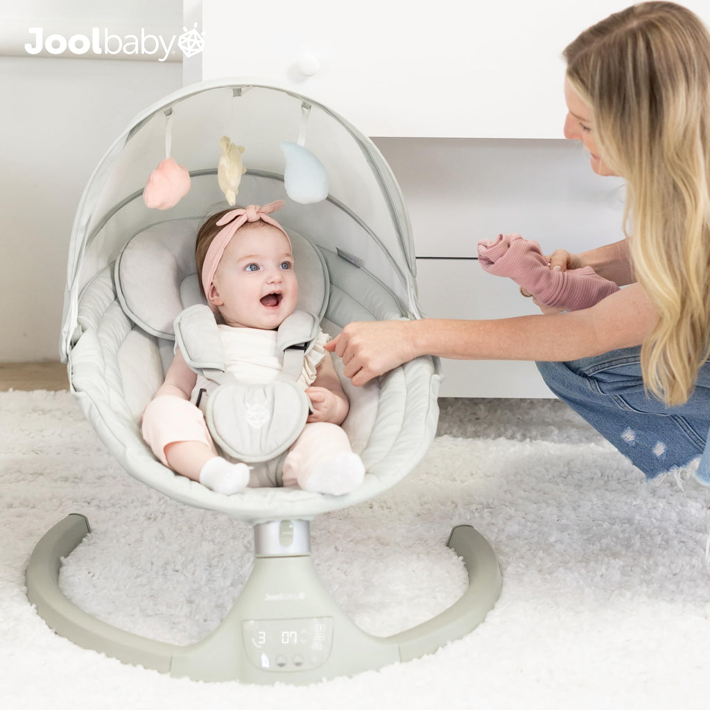 Jool Baby Nova Baby Swing for Infants – Bluetooth Music, Remote (Gray) | Keep Baby Happy While Getting Things Done – Gentle Side-to-Side Motion Helps Baby Feel Content