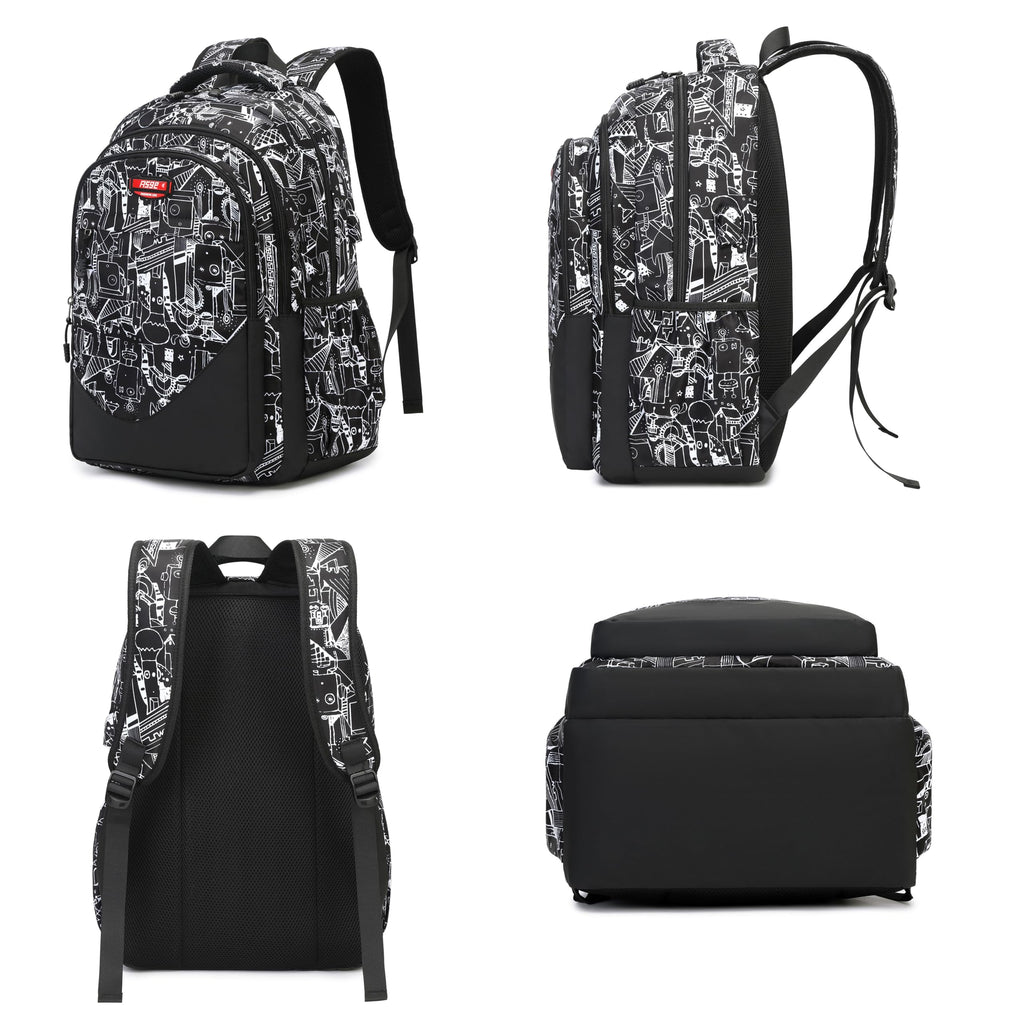 Asge Large Nylon Backpacks for Boys & Girls, Waterproof Satchel with Print, School Bags for 8-16 Years