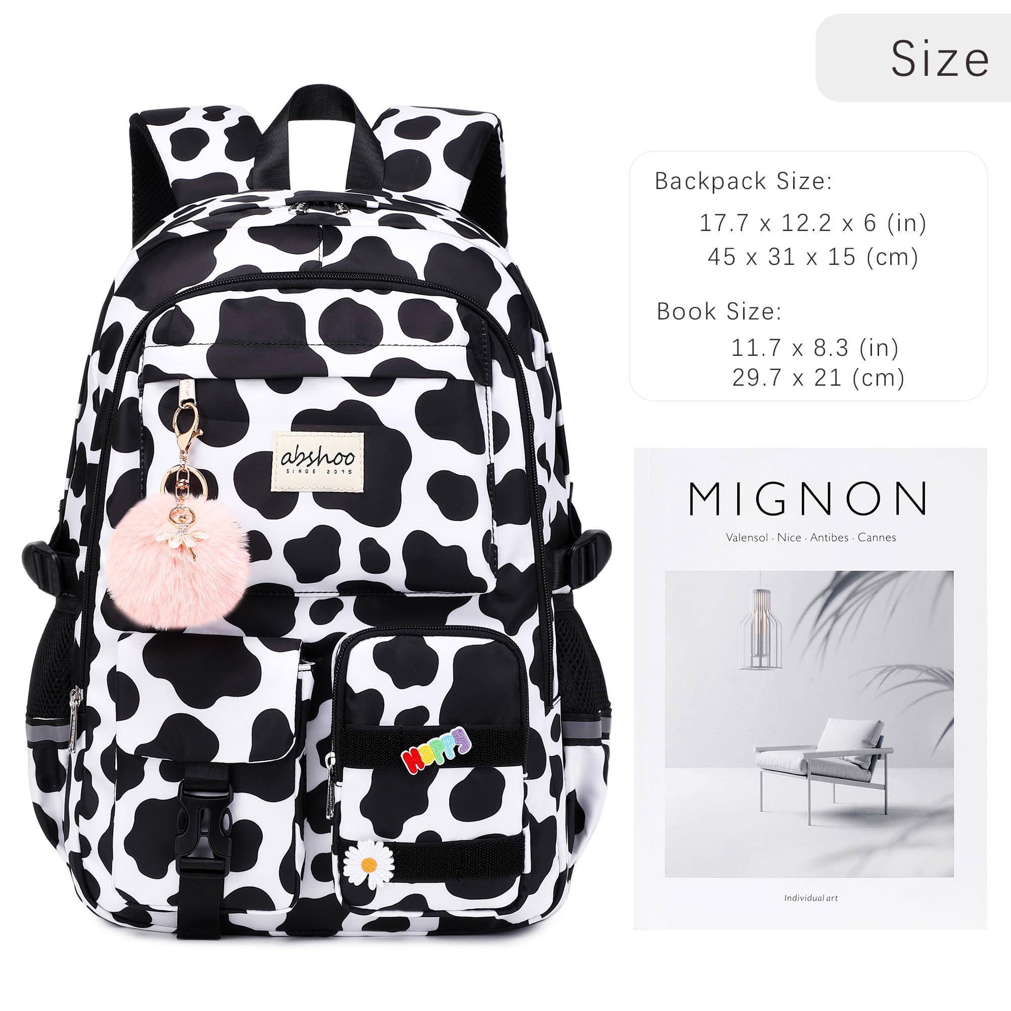 abshoo Big Student Laptop Backpack For College Women Middle High School Teen Girls Bookbag Travel Daypack (Black) | For College
