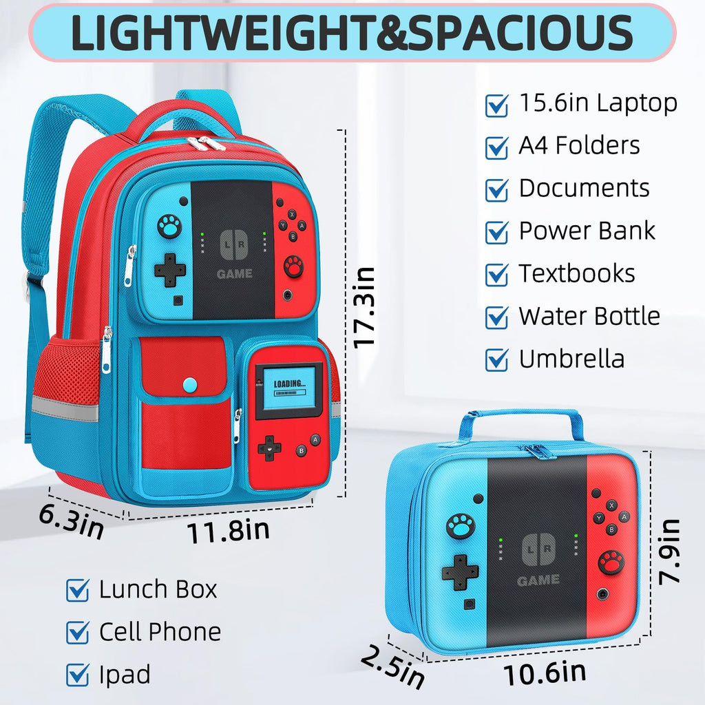 TILYTADLY School Backpack for Boys - Gamer Boys Backpack for Kids Children Elementary Middle School - Students Bag for Ages 6-18,17″ Video Game Bookbag Travel Back Pack