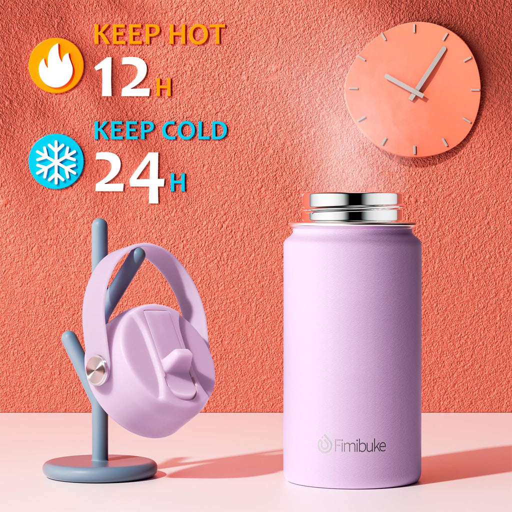 Fimibuke Kids Insulated Water Bottle, 14oz BPA FREE 18/8 Stainless Steel Travel Tumbler Double Wall Vacuum Leak Proof Kids Cup with Straw Metal Water Bottle for School Boys Girls(1 Pack, Rainbow)