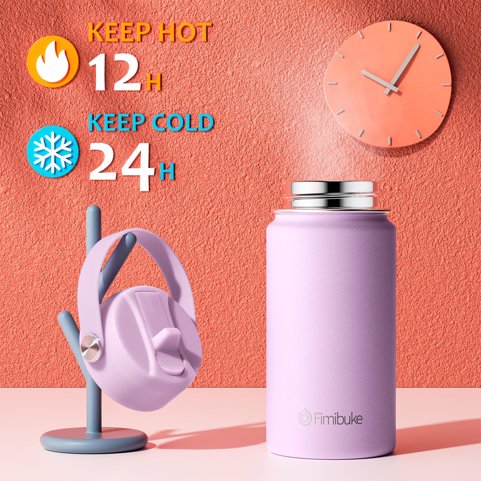 Fimibuke Kids Insulated Water Bottle, 14oz BPA FREE 18/8 Stainless Steel Travel Tumbler Double Wall Vacuum Leak Proof Kids Cup with Straw Metal Water Bottle for School Boys Girls(1 Pack, Rainbow)