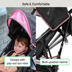 Ingenuity 3D Mini Convenience Stroller – Lightweight Stroller with Compact Fold, Multi-Position Recline, Canopy with Pop Out Sun Visor and More – Umbrella Stroller for Travel, Pink