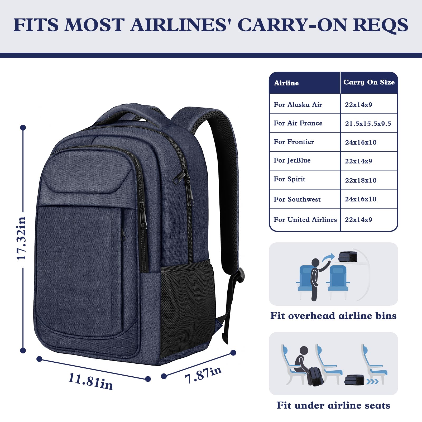 Travel Laptop Backpack 17 Inch, Sturdy Professional Travel Backpack for Men Women with LifetimeWarranty, Airline Approved Big Large Business Work College Computer Backpack, Black