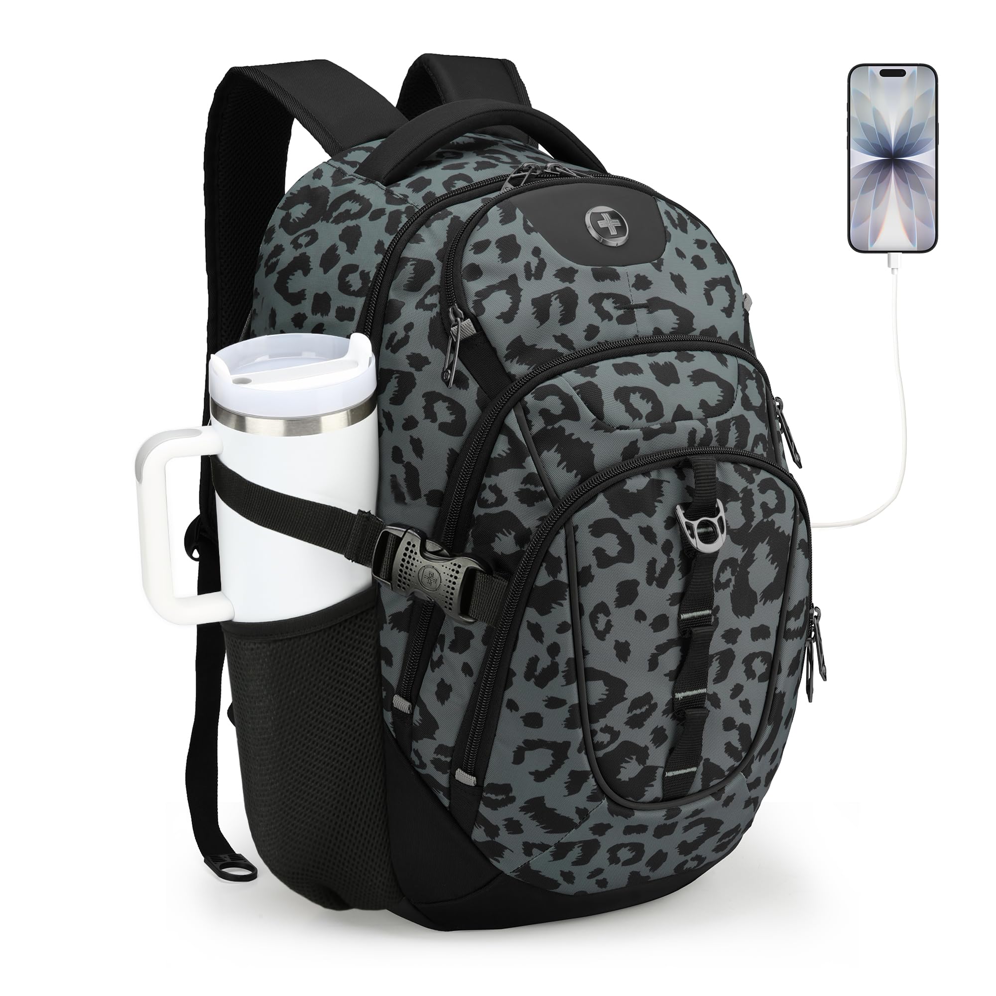 Swissdigital Design Laptop Backpack with USB Charging Port, Travel Backpack Fits 15.6 inches Computer, 31L College School Backpack for Men, Black | SD803-01