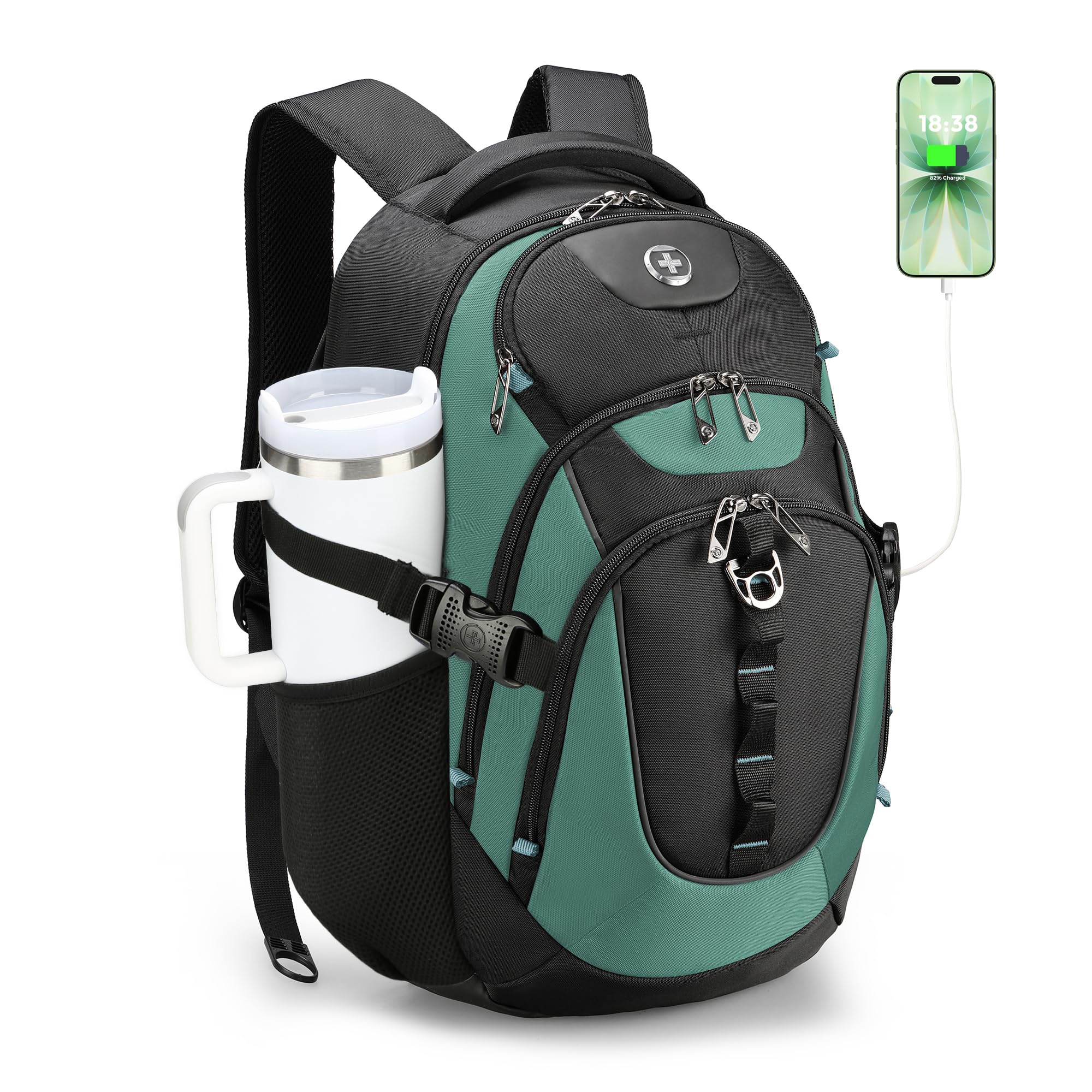 Swissdigital Design Laptop Backpack with USB Charging Port, Travel Backpack Fits 15.6 inches Computer, 31L College School Backpack for Men, Black | SD803-01