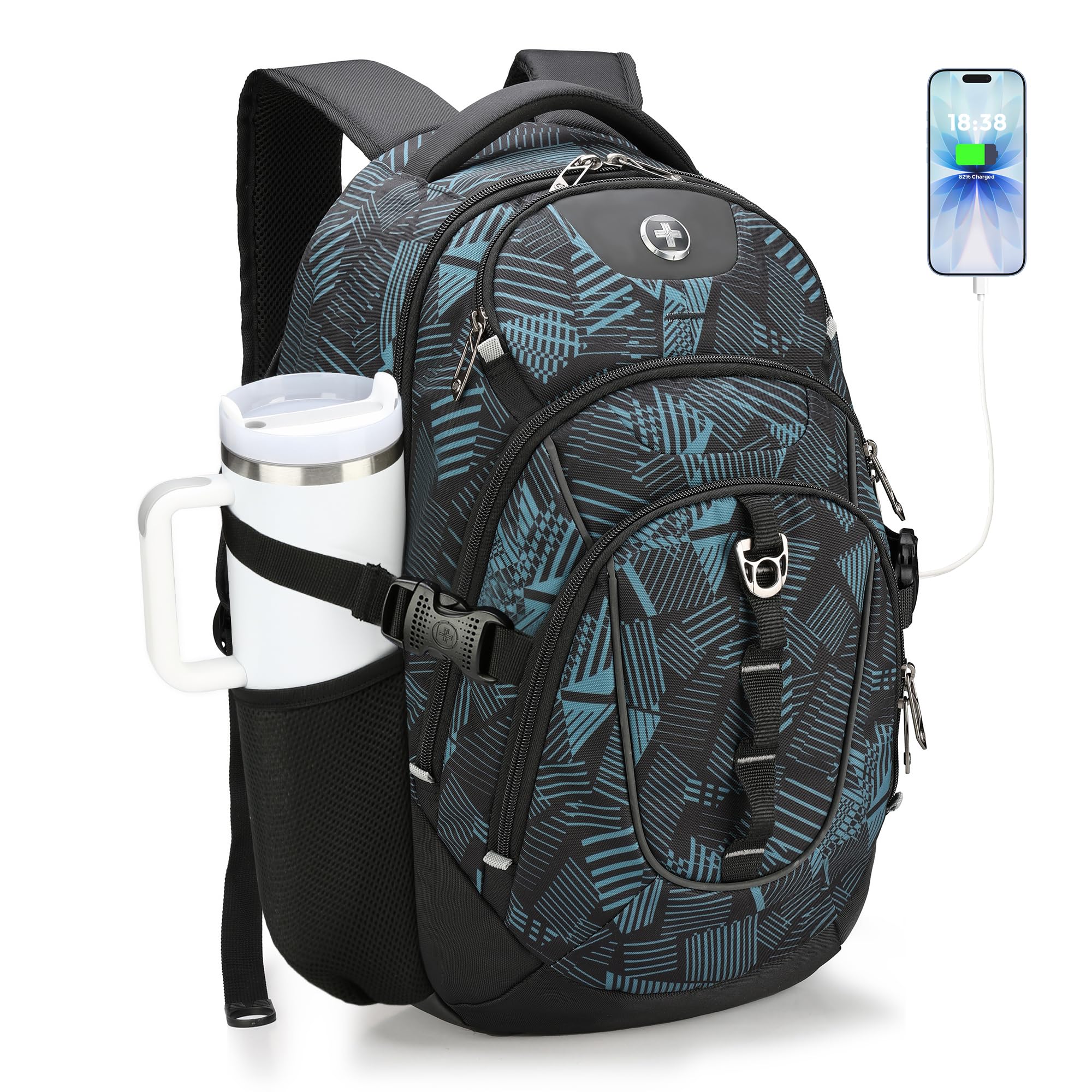 Swissdigital Design Laptop Backpack with USB Charging Port, Travel Backpack Fits 15.6 inches Computer, 31L College School Backpack for Men, Black | SD803-01