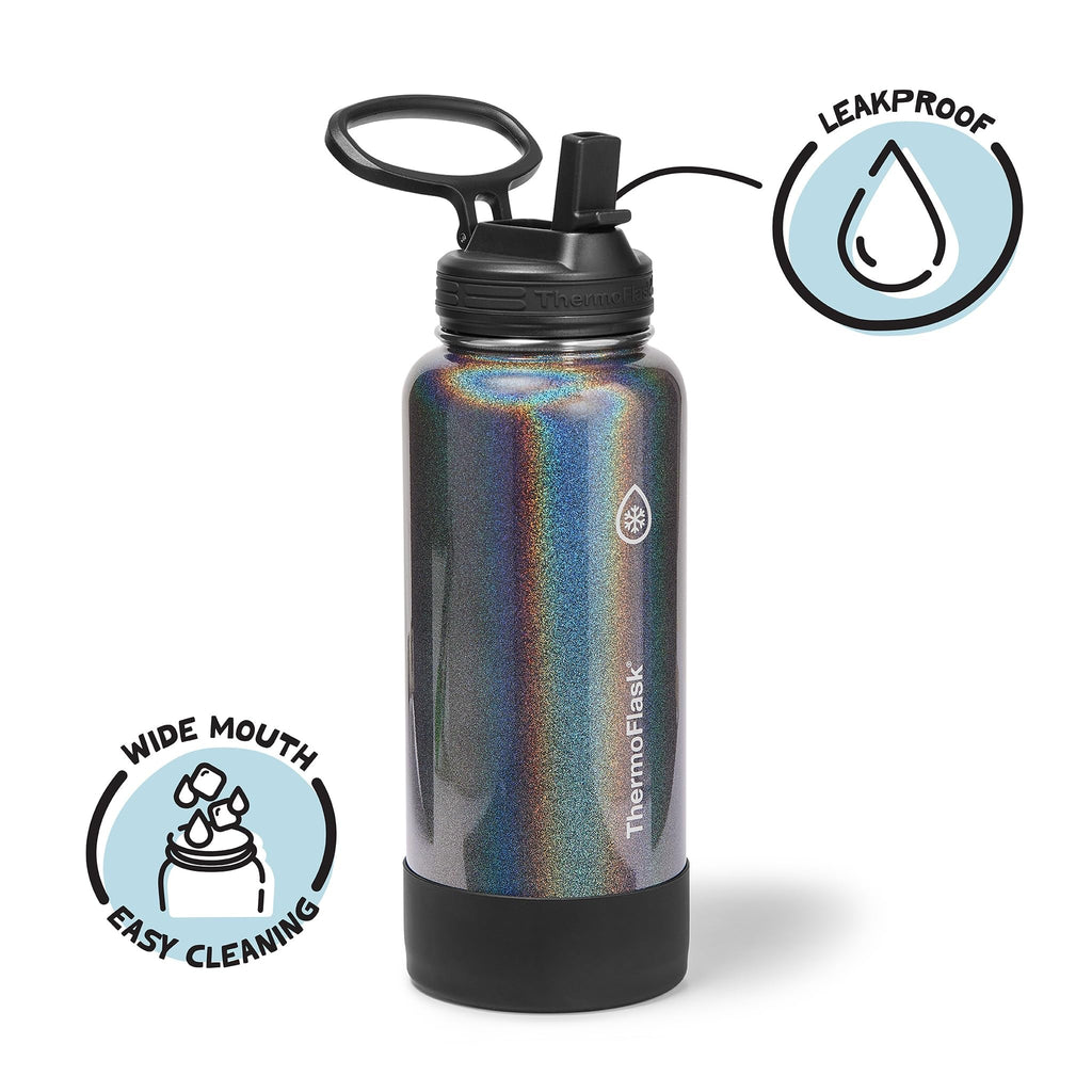 ThermoFlask Insulated Water Bottle with Straw Lid (24 oz, Purple Sunset) - Leakproof, Stainless Steel Water Bottle for Cold & Hot Drinks, Travel & Daily Hydration