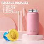 Fimibuke Kids Insulated Water Bottle, 14oz BPA FREE 18/8 Stainless Steel Travel Tumbler Double Wall Vacuum Leak Proof Kids Cup with Straw Metal Water Bottle for School Boys Girls(1 Pack, Rainbow)
