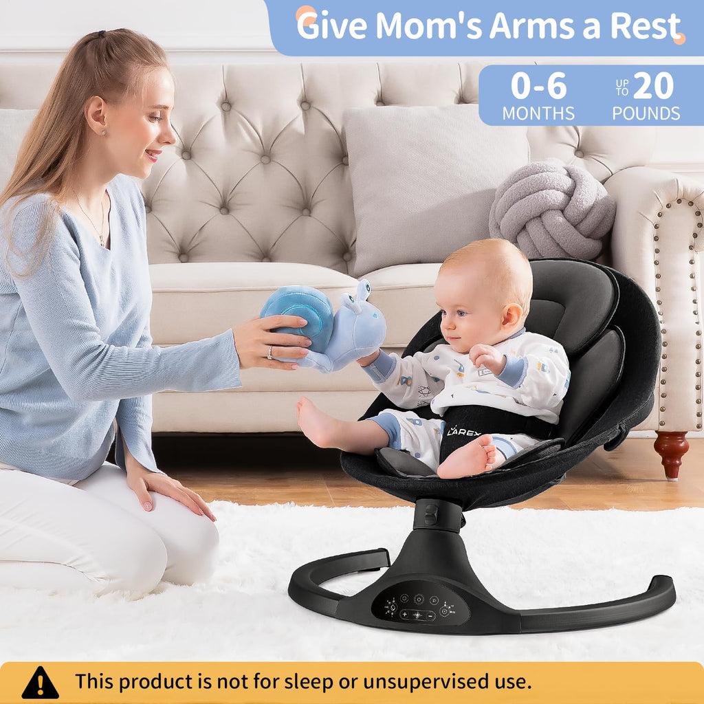 LAREX Baby Swing Infant Swing Electric Toddler Baby Rocker Portable for Newborn Boy Girl, 5 Sway Speeds with Remote Control, 10 Preset Melodies and Bluetooth, 0-6 Months Max 20 Lbs (Black)
