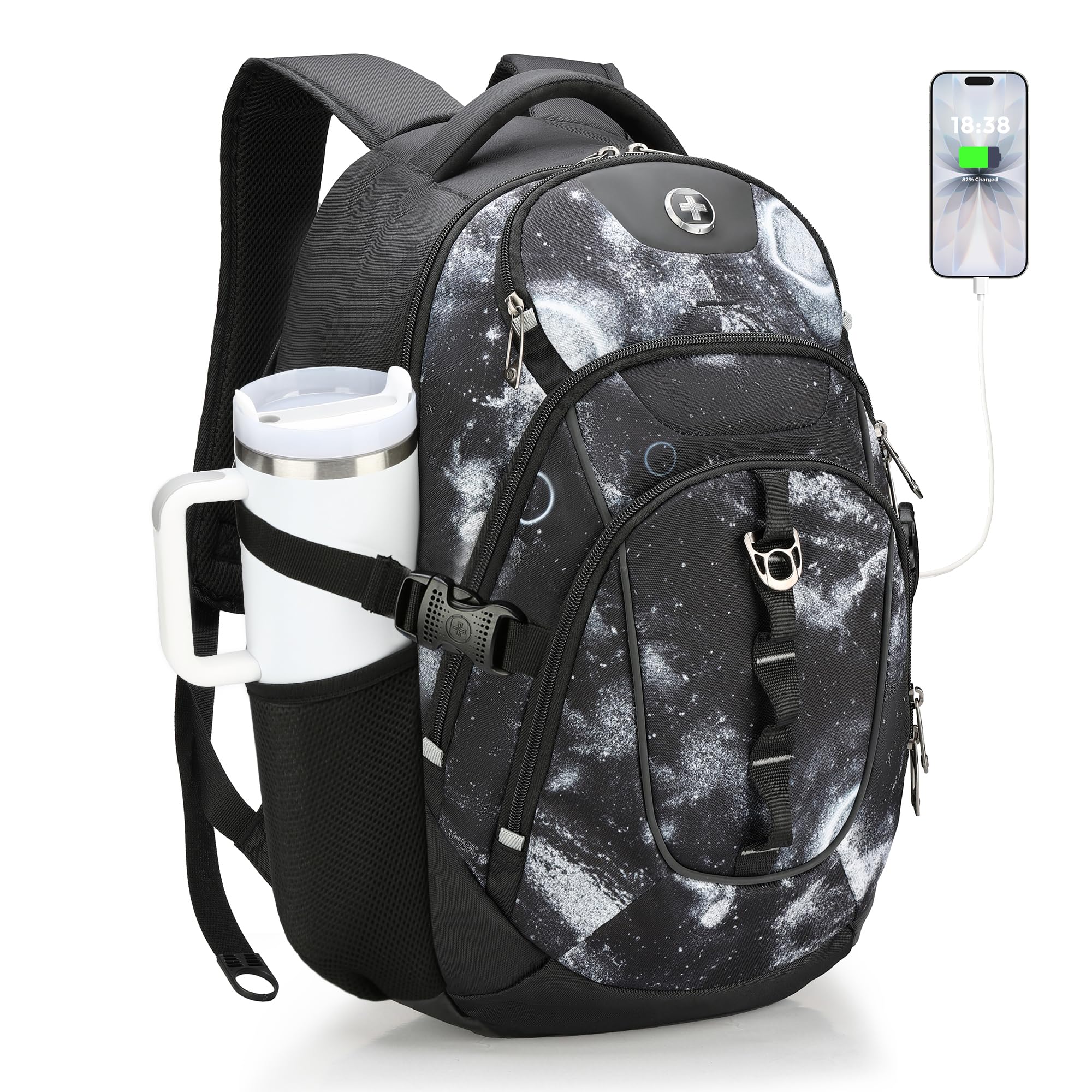 Swissdigital Design Laptop Backpack with USB Charging Port, Travel Backpack Fits 15.6 inches Computer, 31L College School Backpack for Men, Black | SD803-01