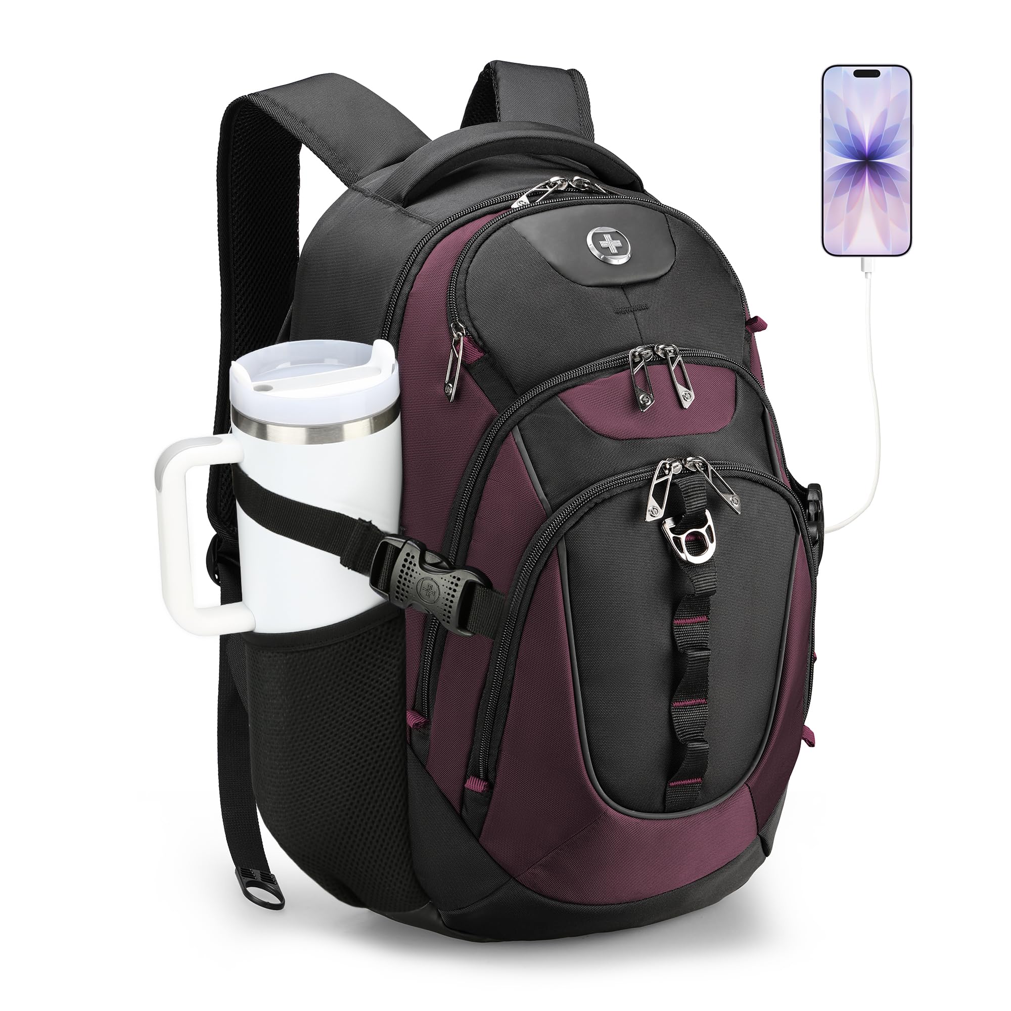 Swissdigital Design Laptop Backpack with USB Charging Port, Travel Backpack Fits 15.6 inches Computer, 31L College School Backpack for Men, Black | SD803-01