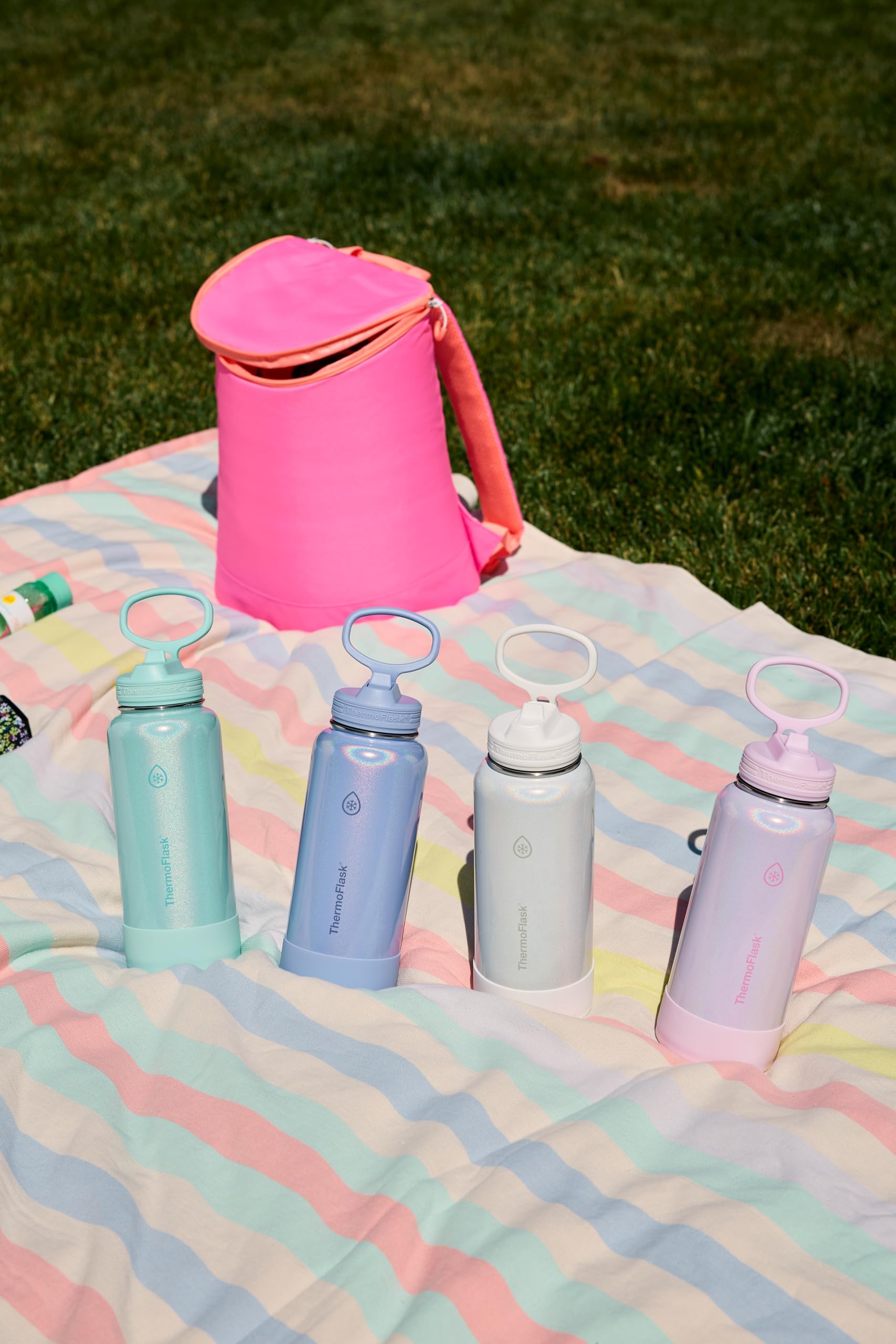 ThermoFlask Insulated Water Bottle with Straw Lid (24 oz, Purple Sunset) - Leakproof, Stainless Steel Water Bottle for Cold & Hot Drinks, Travel & Daily Hydration