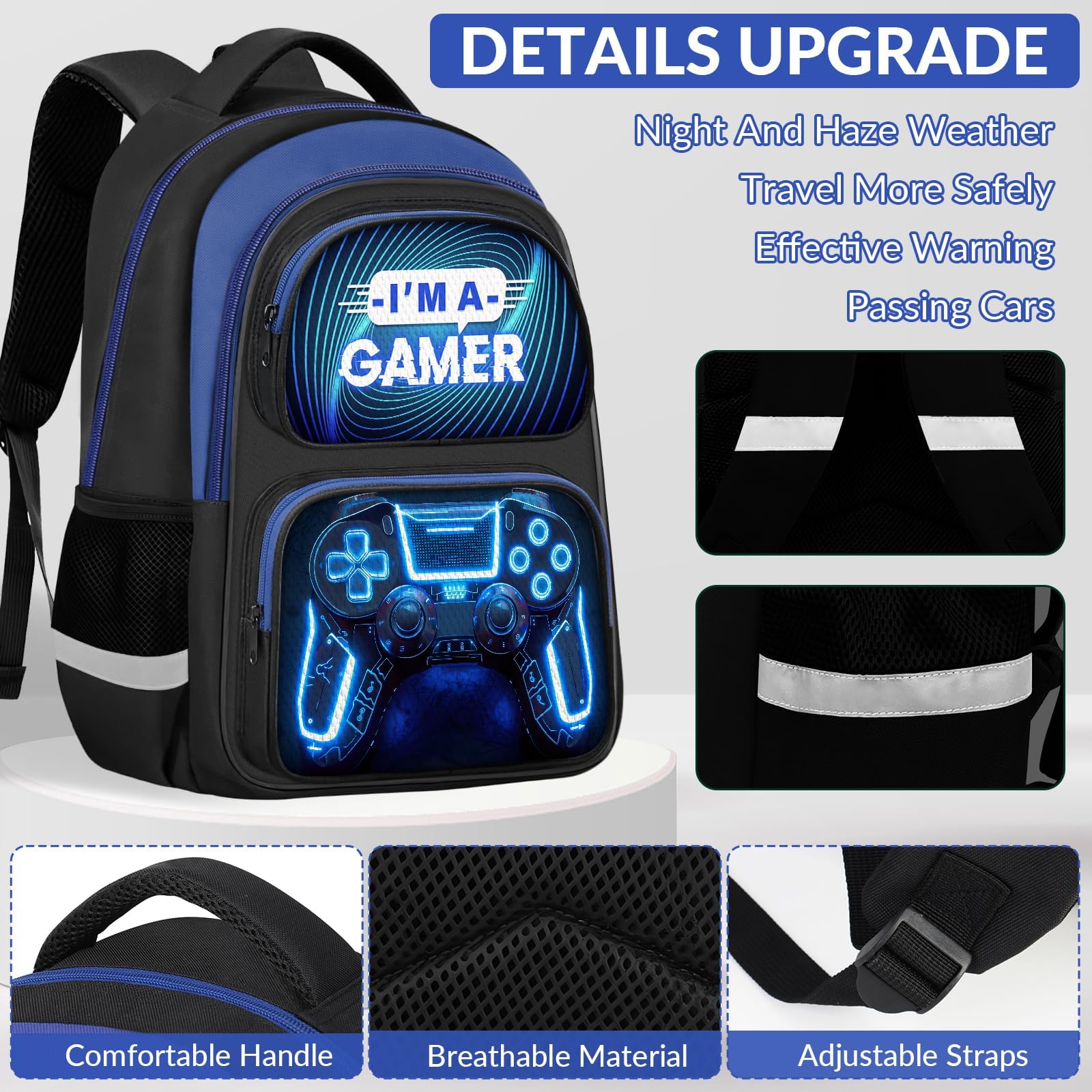 School Backpack for Boys - Gamer Boys Backpack for Kids Children Teens Elementary Middle School - 17″ Video Game Bookbag Travel Back Pack for Age 6-18