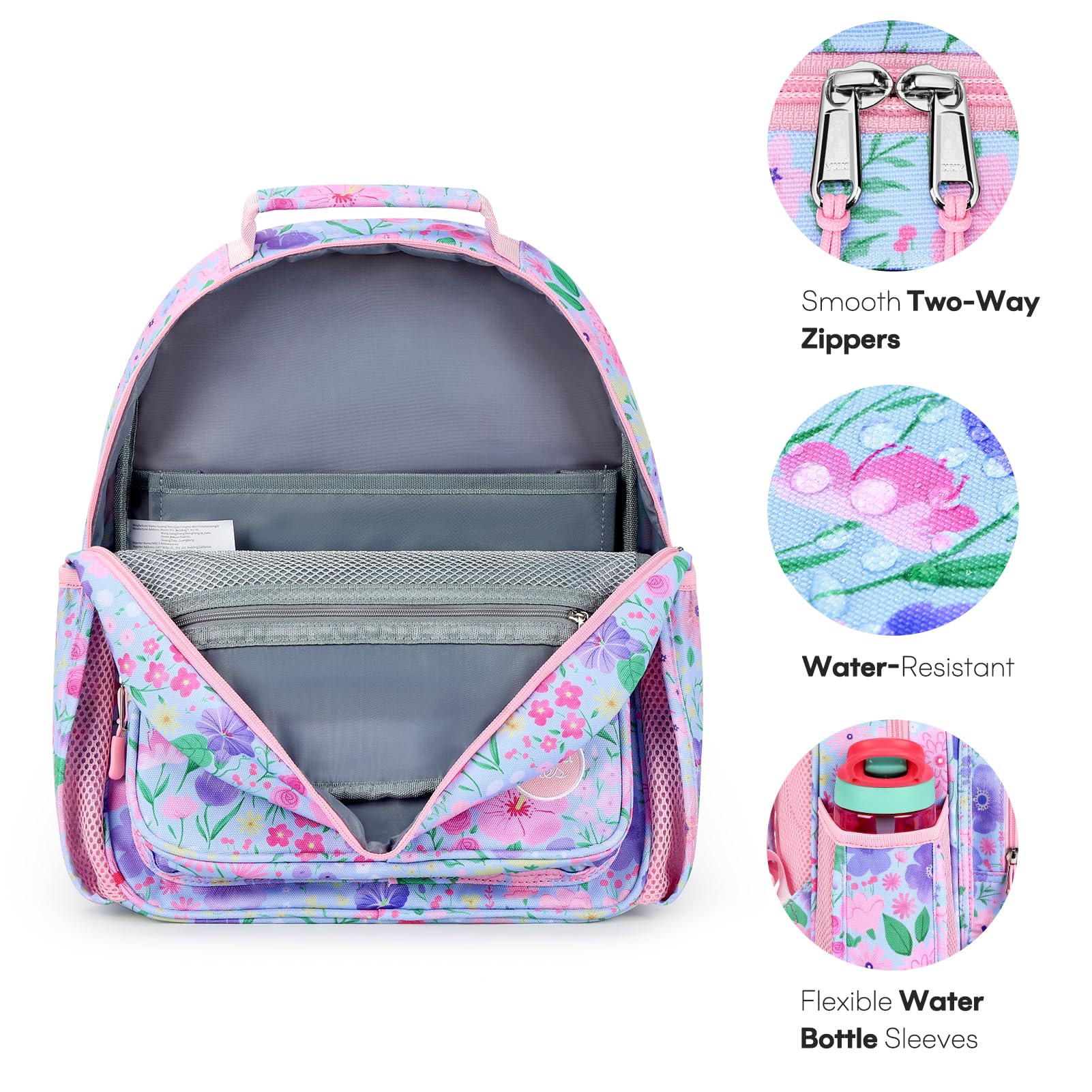 mibasies Kids Backpack for Girls: Girls Backpack 5-8 - Kindergarten Elementary School Bookbag for Girl - Flower Pink