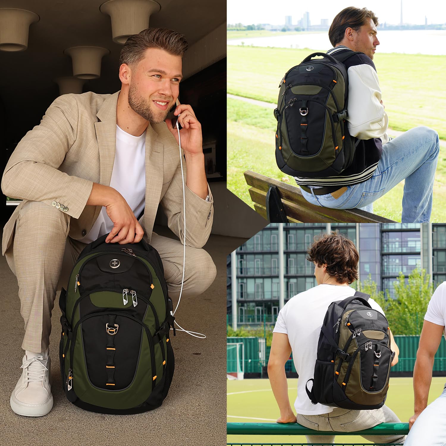 Swissdigital Design Laptop Backpack with USB Charging Port, Travel Backpack Fits 15.6 inches Computer, 31L College School Backpack for Men, Black | SD803-01