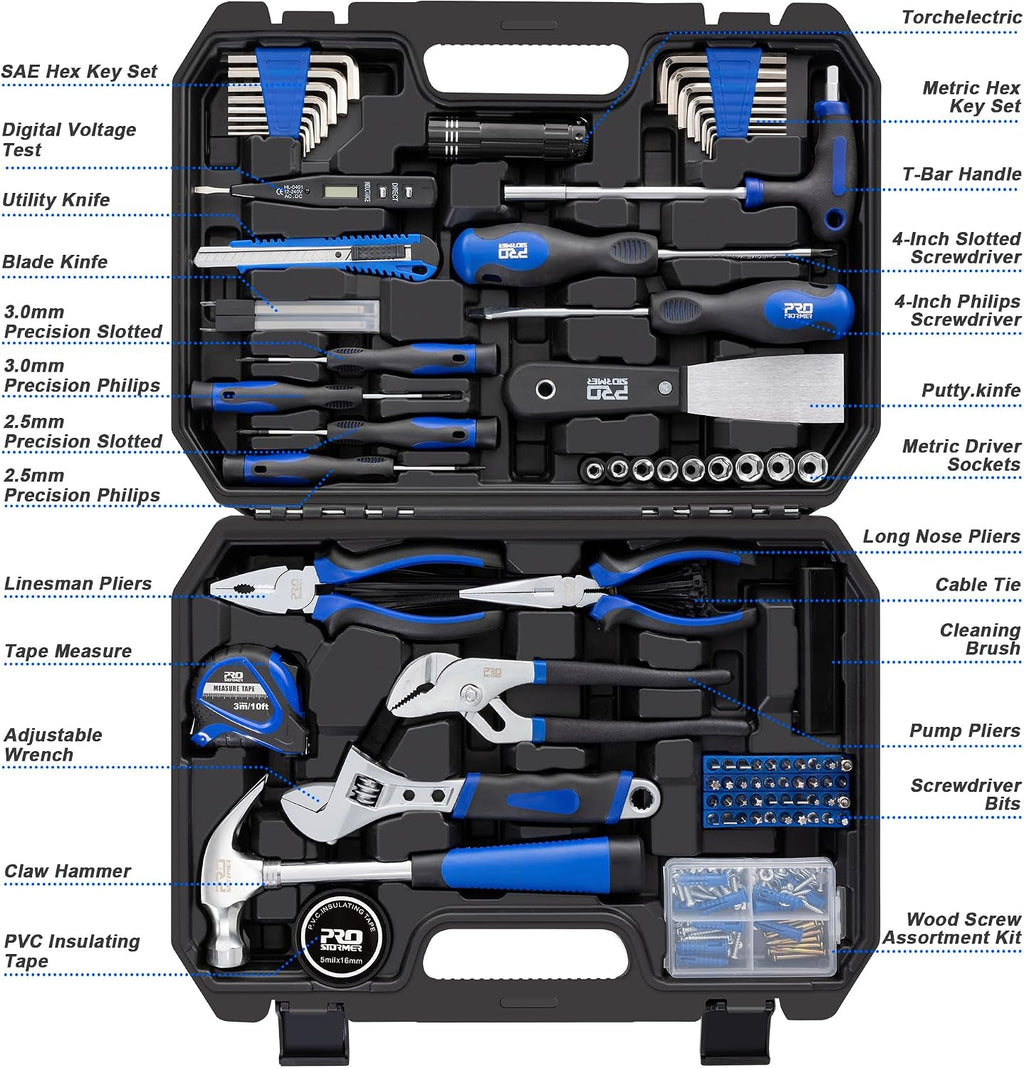 Prostormer 229-Piece Hand Tool Set – Portable Tool Box with Essential Household Tools, Perfect for Home Maintenance, DIY Projects, and Daily Repairs