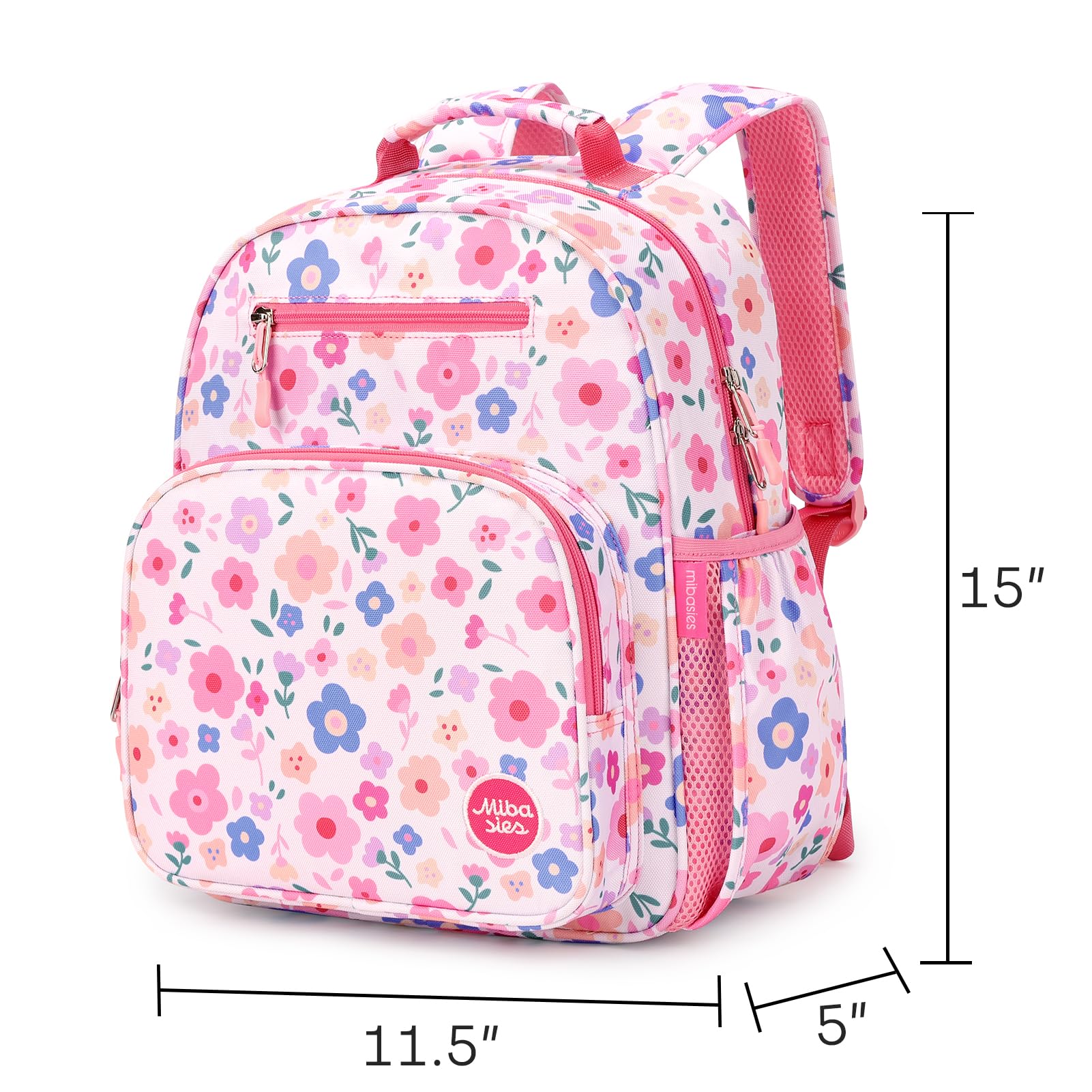 mibasies Kids Backpack for Girls: Girls Backpack 5-8 - Kindergarten Elementary School Bookbag for Girl - Flower Pink