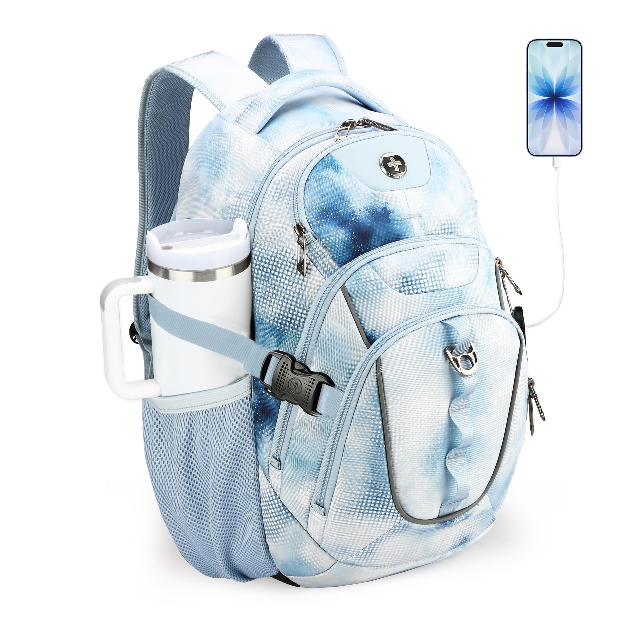 Swissdigital Design Laptop Backpack with USB Charging Port, Travel Backpack Fits 15.6 inches Computer, 31L College School Backpack for Men, Black | SD803-01