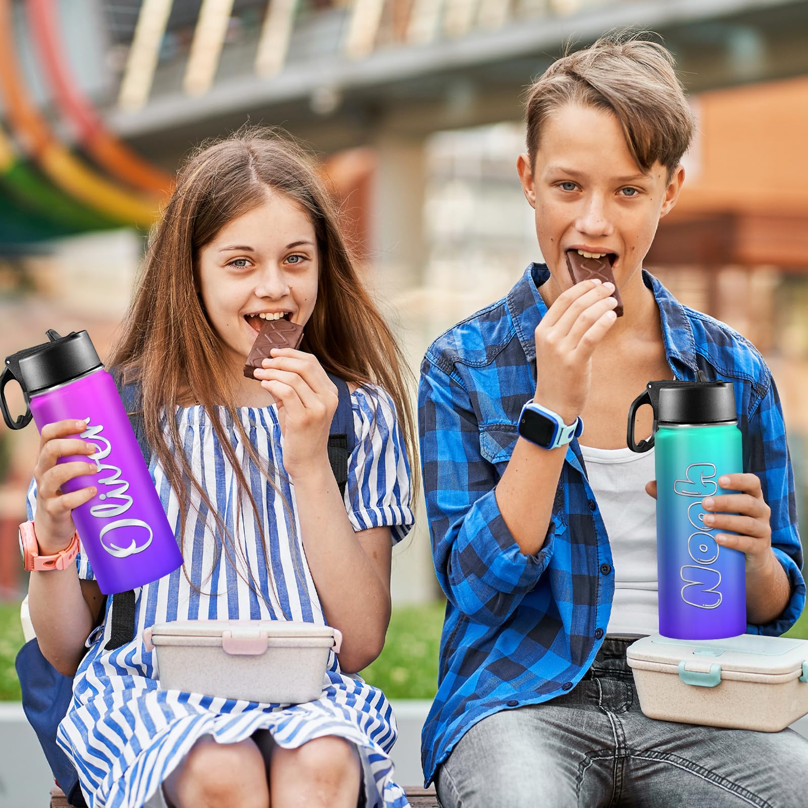 Back to School, Personalized Insulated Water Bottle for Kids 18oz Custom Name Stainless Steel Sports Water Bottles with Straw Lid Gifts for girls Boys woman man School Sports