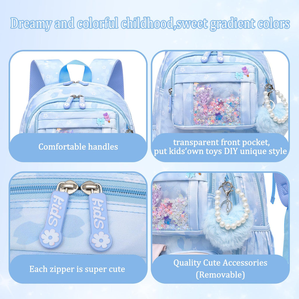 Lovely Girls Backpack School Bag for Students Kids Book Bag with Multiple Pockets Splash-proof Children's Backpack（17inch Pink）