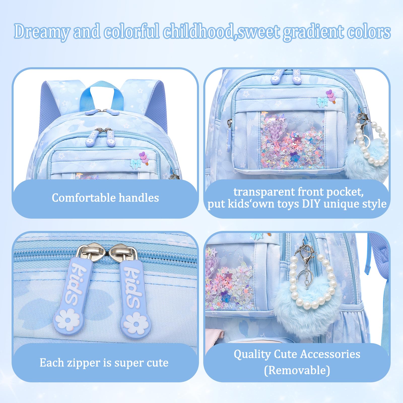 Lovely Girls Backpack School Bag for Students Kids Book Bag with Multiple Pockets Splash-proof Children's Backpack（17inch Pink）