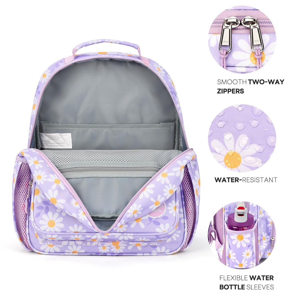 mibasies Kids Backpack for Girls: Girls Backpack 5-8 - Kindergarten Elementary School Bookbag for Girl - Flower Pink