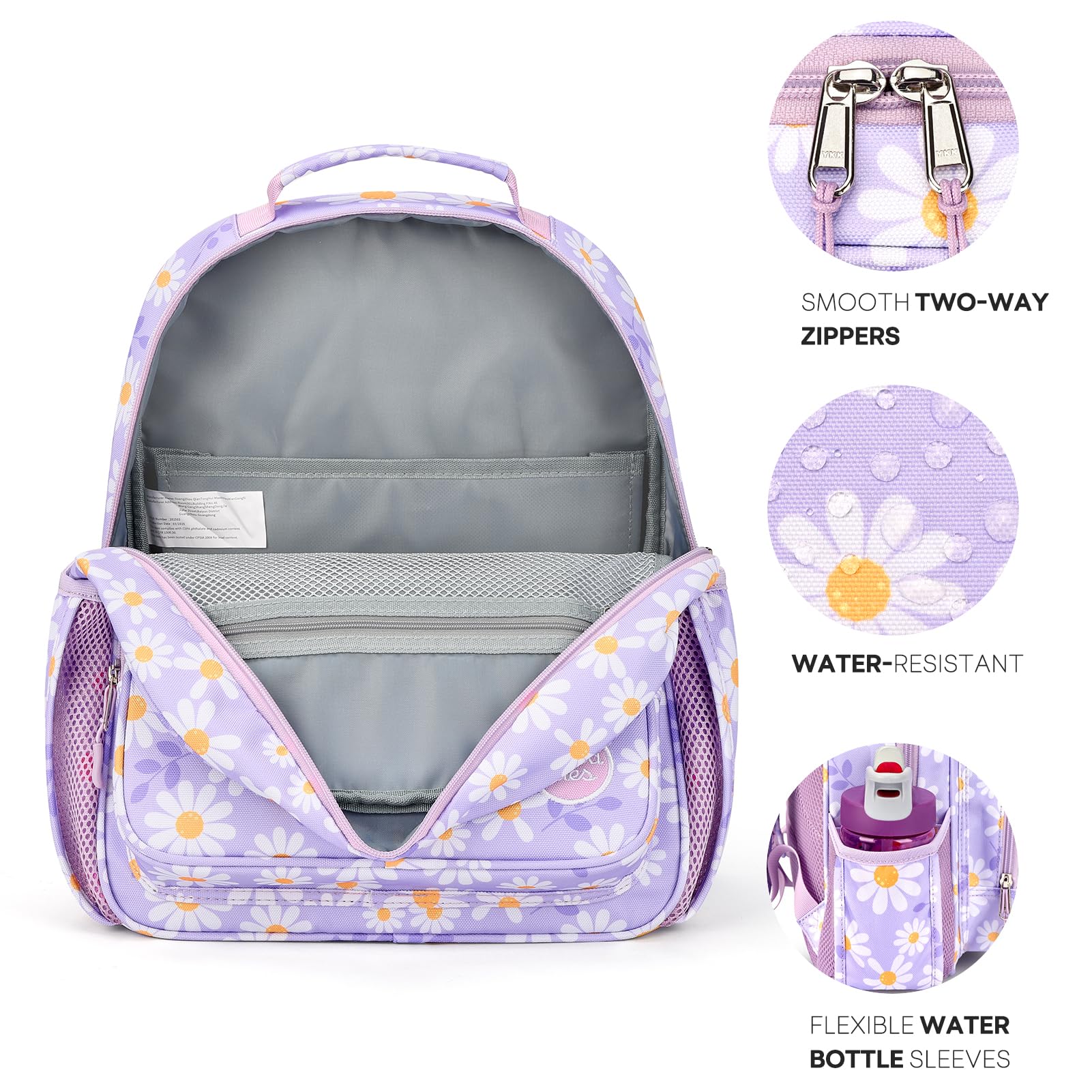 mibasies Kids Backpack for Girls: Girls Backpack 5-8 - Kindergarten Elementary School Bookbag for Girl - Flower Pink