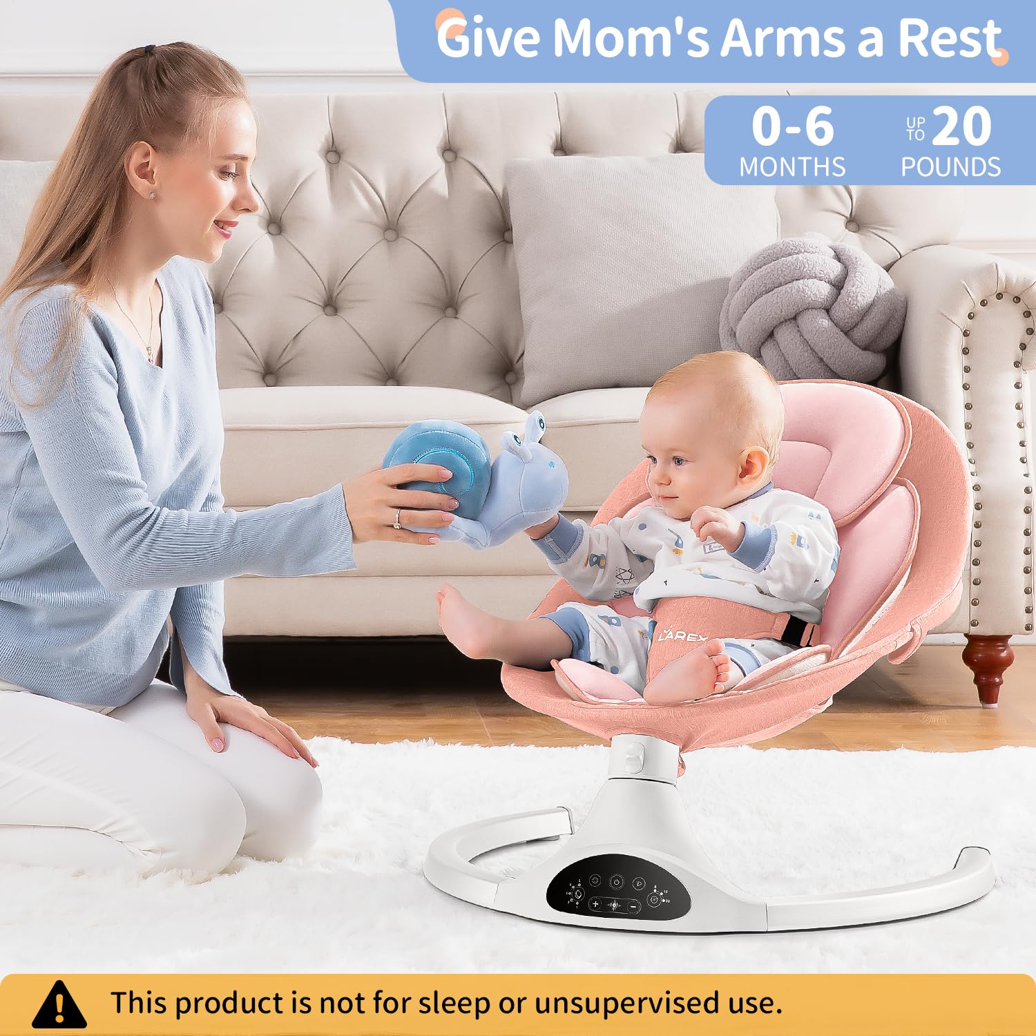 LAREX Baby Swing Infant Swing Electric Toddler Baby Rocker Portable for Newborn Boy Girl, 5 Sway Speeds with Remote Control, 10 Preset Melodies and Bluetooth, 0-6 Months Max 20 Lbs (Black)