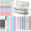 Four Candies 39 PCS Aesthetic Stationery Set with Cute Pen Case, College Supplies and Nursing Essentials, 12 Pastel Highlighters, 5 Black Gel Pens, 6 Mechanical Pencils, Pink