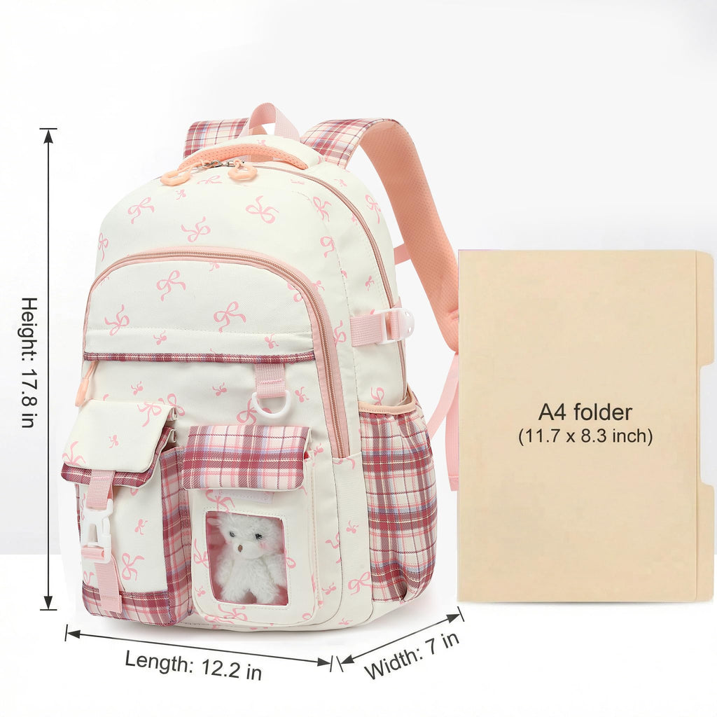 PRLINJSK Girls Backpack，Cute School Backpack for Girls Kids Teens，Kawaii Bookbag for Primary Elementary，Purple