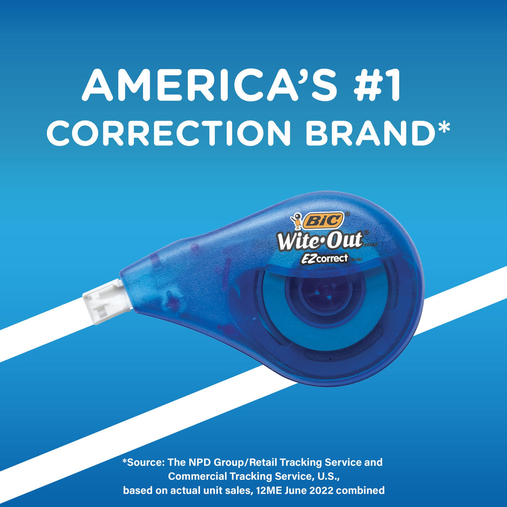 BIC Wite-Out EZ Correct Correction Tape, School Supplies for Students and Teachers, Applies Dry, No Dry Time, Tear Resistant, 4-Count Pack in White