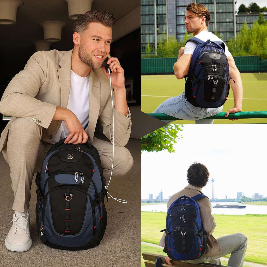 Swissdigital Design Laptop Backpack with USB Charging Port, Travel Backpack Fits 15.6 inches Computer, 31L College School Backpack for Men, Black | SD803-01