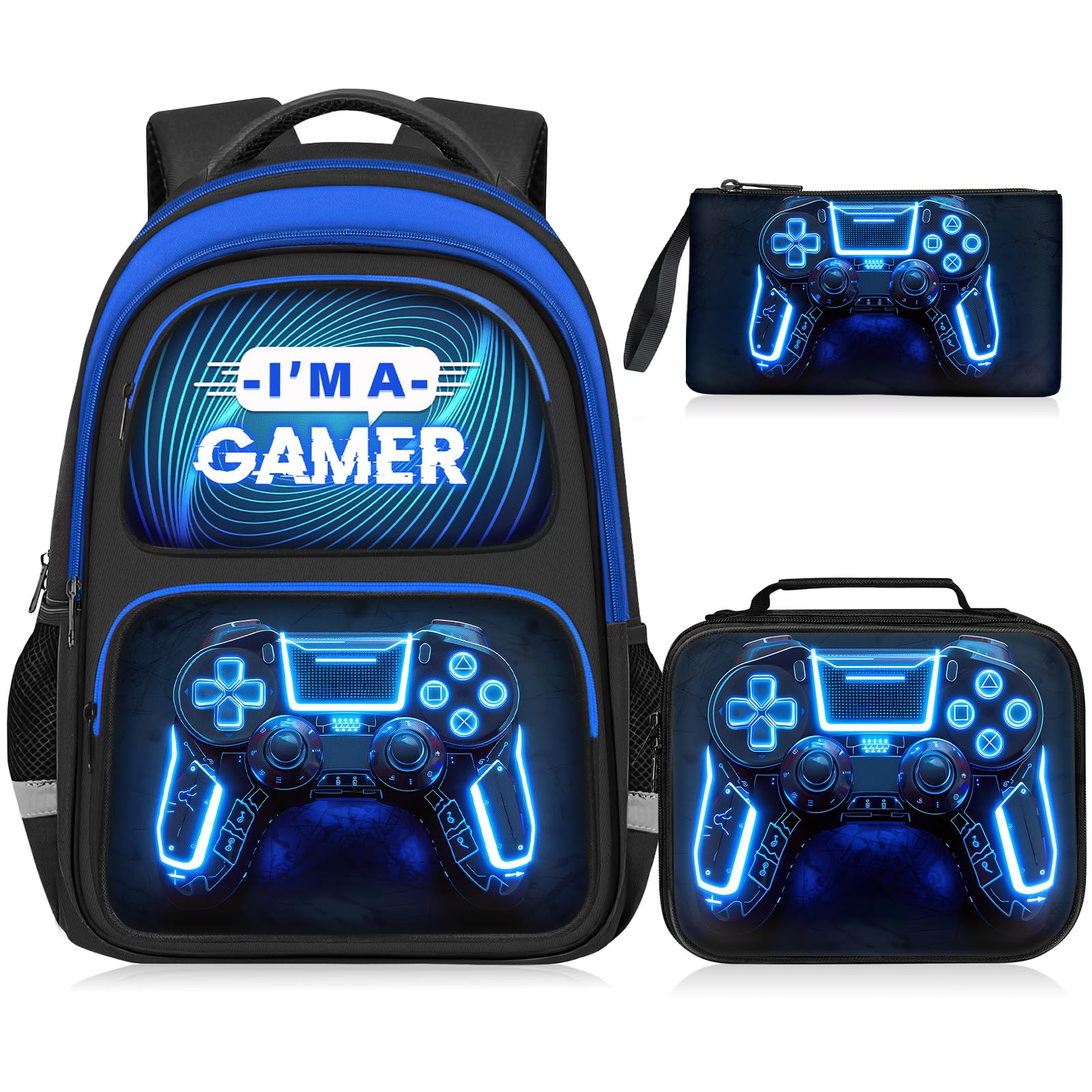 School Backpack for Boys - Gamer Boys Backpack for Kids Children Teens Elementary Middle School - 17″ Video Game Bookbag Travel Back Pack for Age 6-18