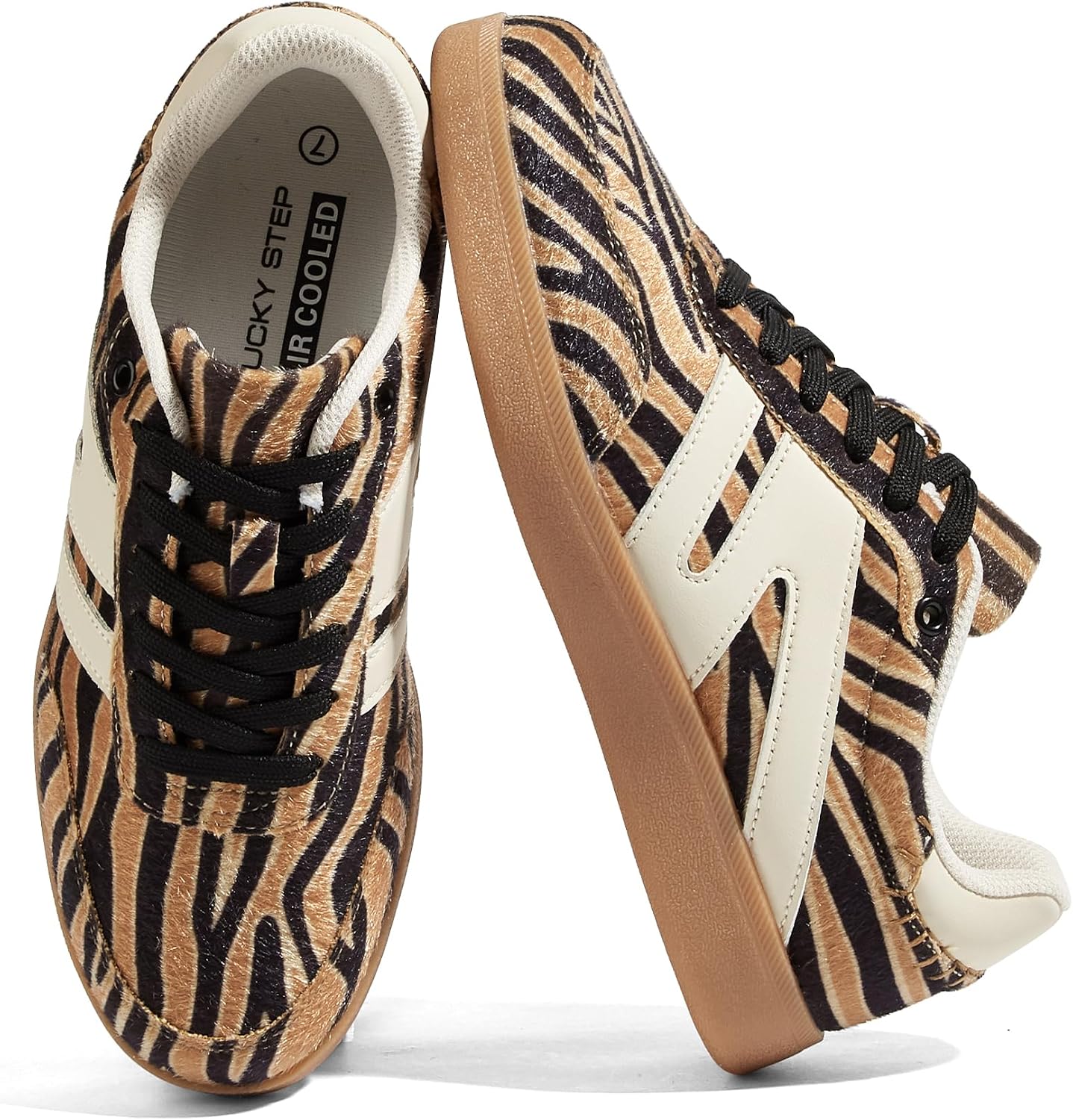 LUCKY STEP Women Classic Retro Gum Sole Fashion Sneakers Casual Tennis Skate Shoe Genuine Leather Walking Footwear Anti Slip Trainers