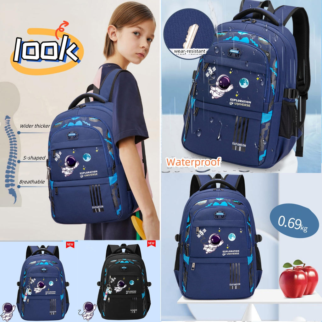 ZHANAO Boys Backpack Astronaut Sports Kids Backpack Space Schoolbag for Girls&Boys Elementary Student Bookbag