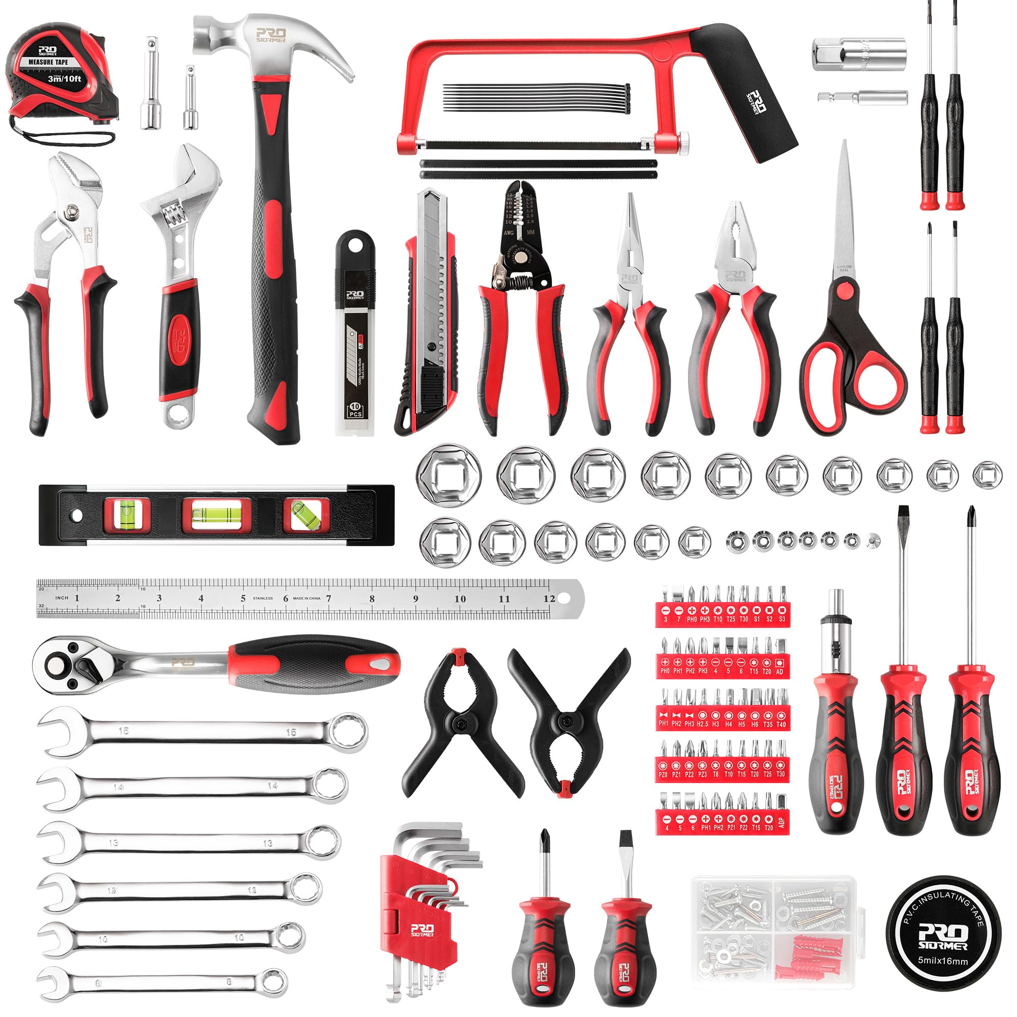 Prostormer 259-Piece Tool Kit, General Household Hand Tool Set with Plastic Storage Toolbox, Portable Complete Repair Tool Box for Home and Car (Blue)